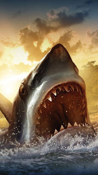 Shark mouth open sunset boat - its mouth free wallpaper
