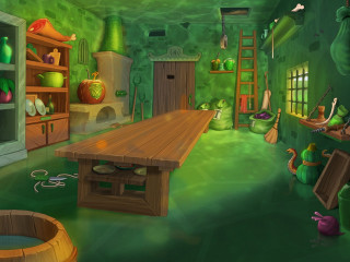 Room table shelves pots pans - a ladder free wallpaper