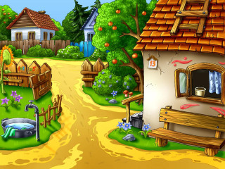 Small house rural scene christmas - a cartoon picture free wallpaper