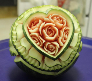 Heart shaped watermelon roses blue - ecological art free wallpaper