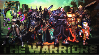 Costumed warriors swords green background - sword free wallpaper