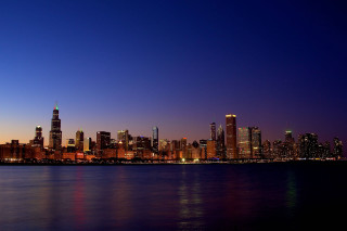 City skyline night water buildings 2 - a few building free wallpaper