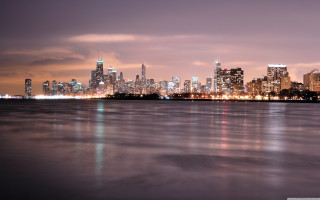 City skyline night water buildings 4 - a few building free wallpaper
