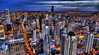 Cityscape tall buildings nighttime lights 2 - free city wallpaper