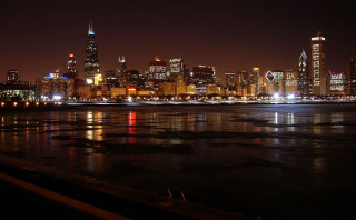 City skyline night water bridge 4 - a bridge in the foreground free wallpaper