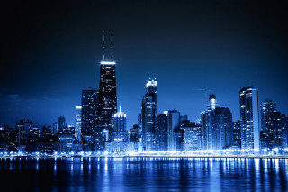 City skyline night blue light - blue light free wallpaper
