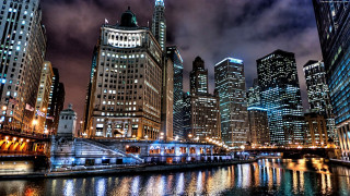 City skyline river bridge night 12 - a river and a bridge free wallpaper