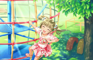 Girl pink dress climbing rope - a hologram free wallpaper for desktop