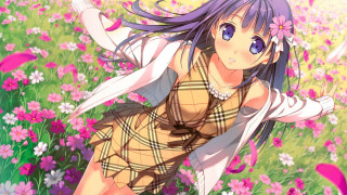 Girl field flowers arms outstretched 2 - aguri uchida free wallpaper