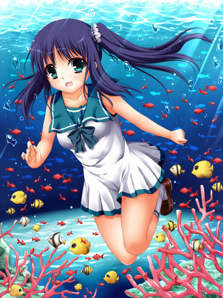 Girl sailor outfit swimming ocean - the ocean free wallpaper