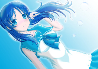 Girl blue hair white dress - the wind free wallpaper