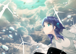 Girl blue hair cloud wind - a cloud free wallpaper