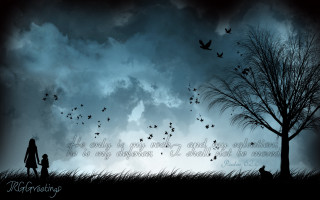 Silhouette person child field cloudy - bird free wallpaper