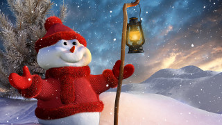 Snowman holding lantern pole snow - unreal free wallpaper
