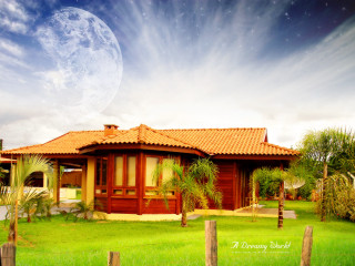 House red roof green lawn - photorealistic imagery free wallpaper for desktop