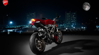 Red motorcycle city night moon 3 - the moon in the background free wallpaper