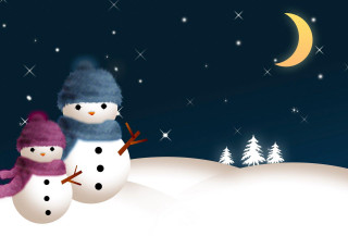 Snowmen night crescent moon snow - a crescent moon in the sky free wallpaper