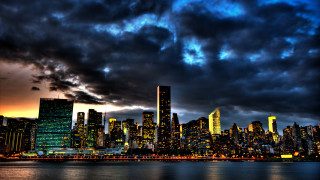 City skyline night water reflection 3 - a dark sky free wallpaper