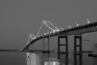 Long bridge lights water night - a person free wallpaper