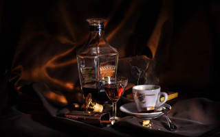 Whiskey bottle amber liquor alcohol - a photorealistic painting free wallpaper