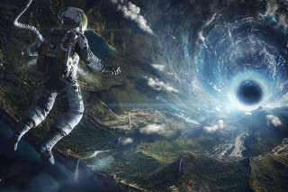Man space suit flying black - a black hole in the sky free wallpaper