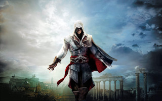 Man white outfit red cape - game art free wallpaper