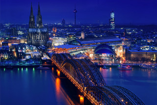 City skyline bridge river night 29 - florence engelbach free wallpaper