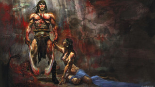 Man stabbed demon cave blood - a painting of a man free wallpaper