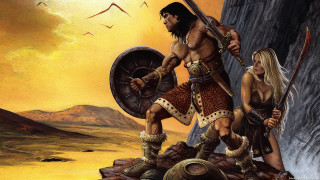 Man woman sword shield rock - a sword and shield free wallpaper