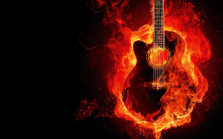 Guitar fire black background red - a red flame free wallpaper
