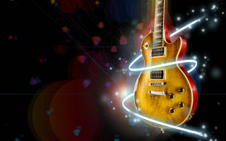 Yellow guitar red neck strings 2 - light effect free wallpaper