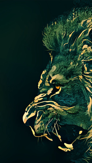 Lion green yellow pattern black - its face free wallpaper