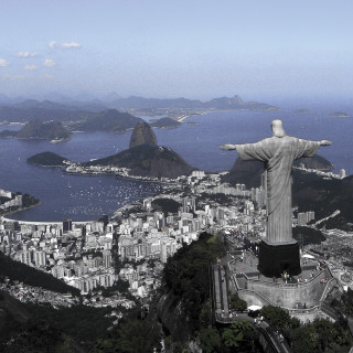 Christ statue overlooking city ocean 2 - matte painting free wallpaper