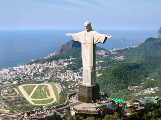 Christ statue overlooking city ocean 3 - christo free wallpaper