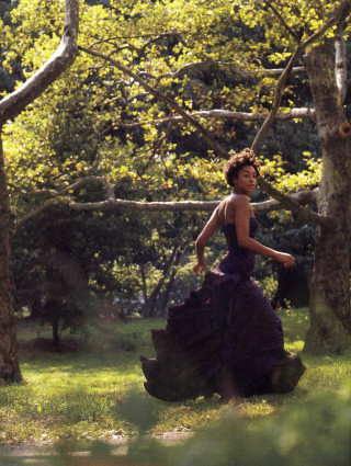 Woman dress walking woods trees - impressionist free wallpaper