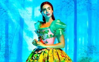 Woman colorful dress blue background - a colorful dress free wallpaper