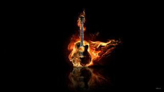 Guitar on fire black background - a guitar free wallpaper for desktop