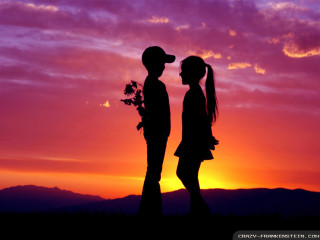 Couple sunset sky clouds standing - romantic free wallpaper