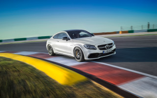 White mercedes benz coupe track - the side of the road free wallpaper