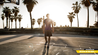 Man basketball court palm trees - the background and a sun free wallpaper