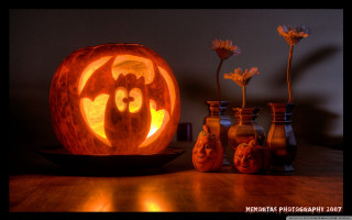 Carved pumpkin cat face vases - still free wallpaper
