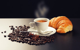 Coffee croissant table coffee beans - morning free wallpaper