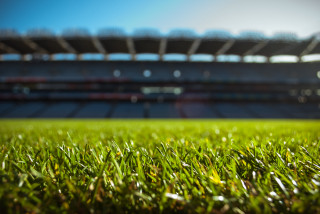Grass stadium blue sky bokeh - blue sky in the background free wallpaper
