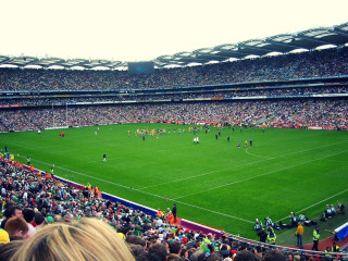 Crowd soccer game stadium green - a green field free wallpaper