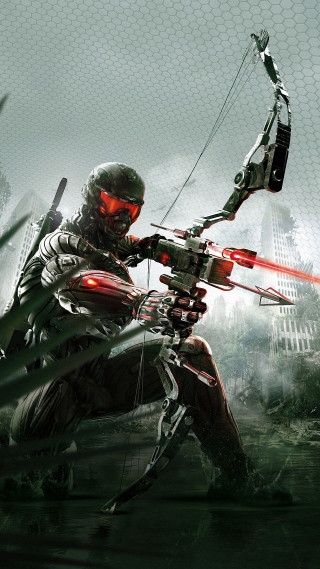 Man gun bow sitting ground - a building in the background free wallpaper