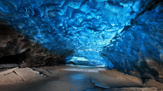 Blue ice cave water flowing - artur grottger free wallpaper