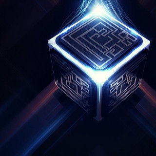 Stylized cube glowing light blue - 4 k wallpaper free wallpaper
