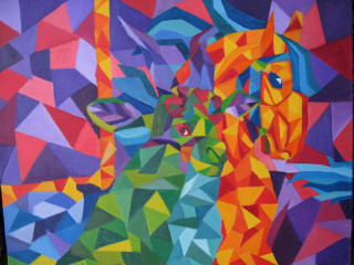 Dog colorful background triangles painting - cubist free wallpaper