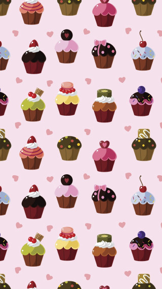 Pink background cupcakes hearts wall - a storybook illustration free wallpaper