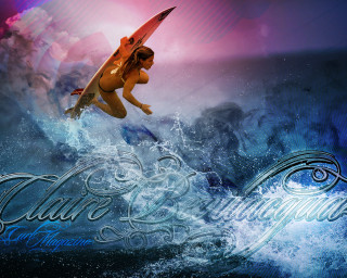 Woman bikini surfing ocean surfboard - camille bouvagne free wallpaper